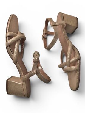 NWT Madewell Caden Rose Gold Metallic Strappy Block Heel Sandals Size 7